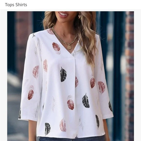 BloomChic Women's Feather Print Blouse Roll Tab Sleeve NWT 14-16 - Picture 6 of 9